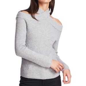 1.State Gray Cross Neck Cotton Blend Open Shoulder Cotton Blend Sweater XL NWT